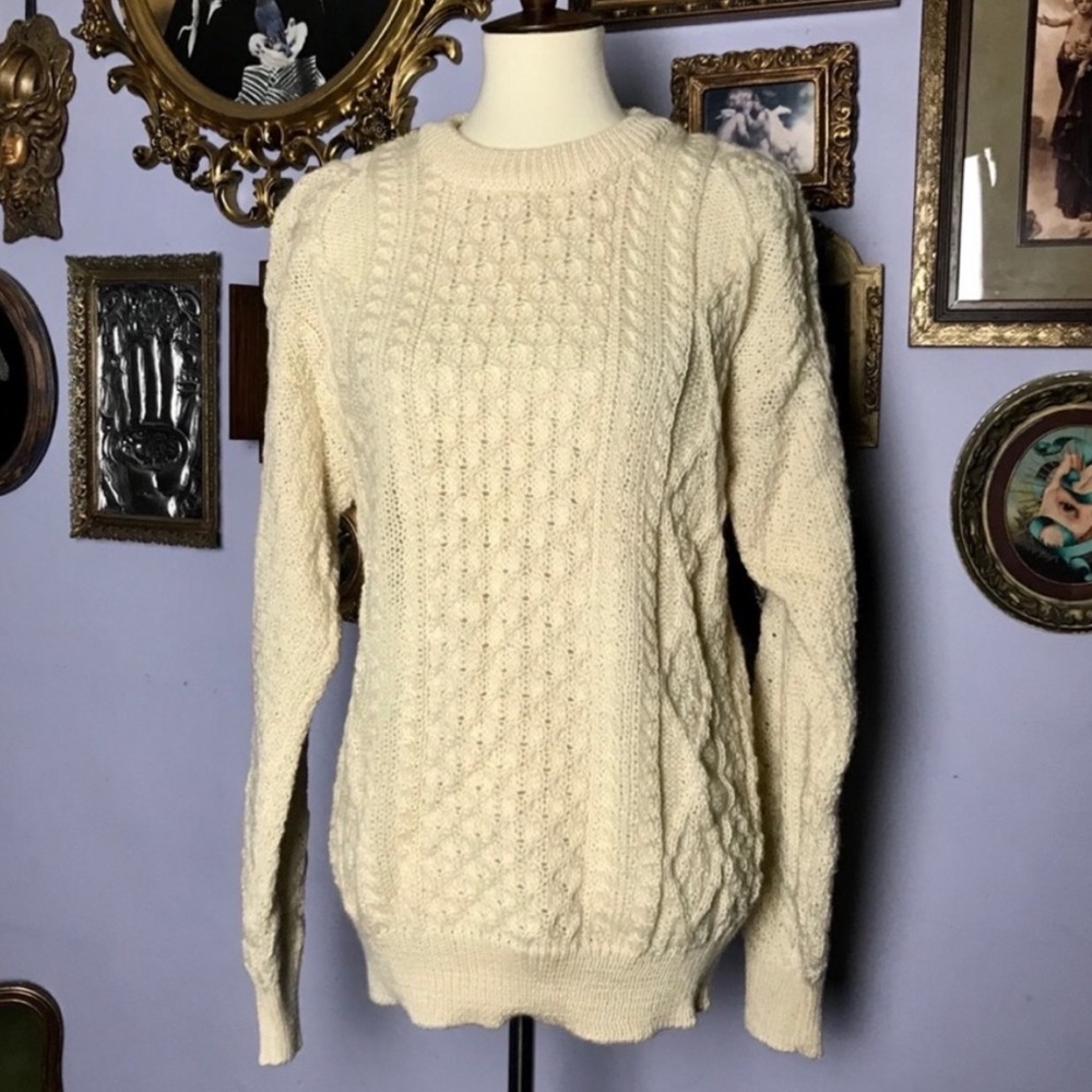Inis Crafts Wool Made in Ireland Cable Knit Fisherman Sweater Medium - Picture 6 of 11